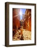 Carefree tourist woman enjoying the picturesque natural alleyway of Standley Chasm, Australia-Alberto Mazza-Framed Photographic Print