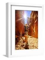 Carefree tourist woman enjoying the picturesque natural alleyway of Standley Chasm, Australia-Alberto Mazza-Framed Photographic Print