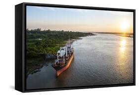 Cargo Boat at Sunset on the Asuncion River, Paraguay, South America-Michael Runkel-Framed Stretched Canvas