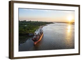 Cargo Boat at Sunset on the Asuncion River, Paraguay, South America-Michael Runkel-Framed Photographic Print