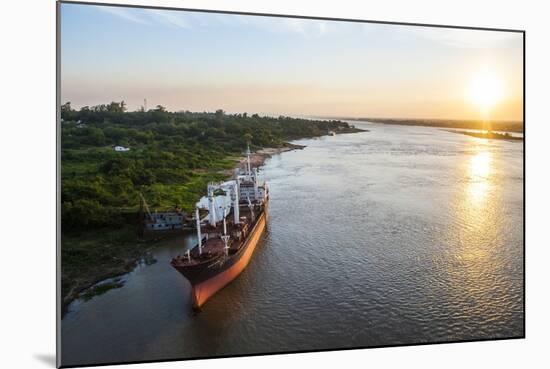 Cargo Boat at Sunset on the Asuncion River, Paraguay, South America-Michael Runkel-Mounted Photographic Print