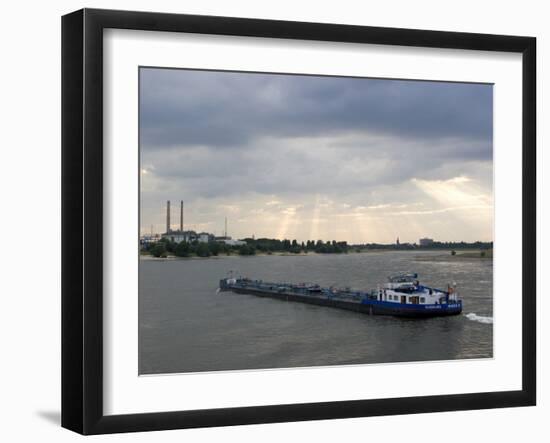 Cargo Boat on the River Rhine, Dusseldorf, North Rhine Westphalia, Germany-Yadid Levy-Framed Photographic Print