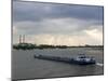 Cargo Boat on the River Rhine, Dusseldorf, North Rhine Westphalia, Germany-Yadid Levy-Mounted Photographic Print