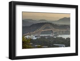 Cargo boat passes the Bridge of the Americas on the Panama Canal, Panama City, Panama, Central Amer-Michael Runkel-Framed Photographic Print