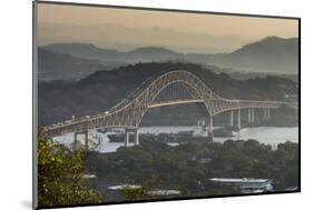 Cargo boat passes the Bridge of the Americas on the Panama Canal, Panama City, Panama, Central Amer-Michael Runkel-Mounted Photographic Print