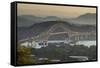 Cargo boat passes the Bridge of the Americas on the Panama Canal, Panama City, Panama, Central Amer-Michael Runkel-Framed Stretched Canvas