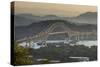 Cargo boat passes the Bridge of the Americas on the Panama Canal, Panama City, Panama, Central Amer-Michael Runkel-Stretched Canvas