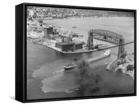 Cargo Boat Passing under Bridge-Charles Rotkin-Framed Stretched Canvas