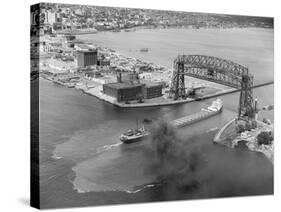 Cargo Boat Passing under Bridge-Charles Rotkin-Stretched Canvas