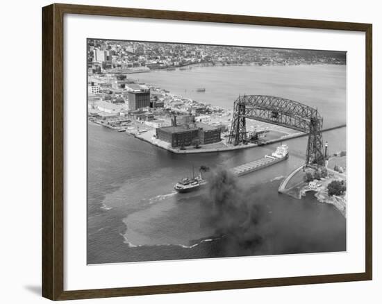 Cargo Boat Passing under Bridge-Charles Rotkin-Framed Photographic Print