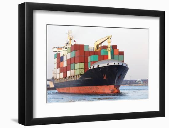 Cargo Freight Ship with Stacked Container at Harbor Terminal-Torsakarin-Framed Photographic Print