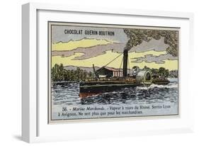 Cargo Paddle Steamer on the Rhone, France-null-Framed Giclee Print