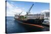 Cargo ship anchoring in the harbour of Ushuaia, Tierra del Fuego, Argentina, South America-Michael Runkel-Stretched Canvas