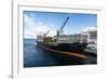 Cargo ship anchoring in the harbour of Ushuaia, Tierra del Fuego, Argentina, South America-Michael Runkel-Framed Photographic Print