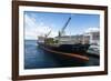 Cargo ship anchoring in the harbour of Ushuaia, Tierra del Fuego, Argentina, South America-Michael Runkel-Framed Photographic Print