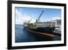 Cargo ship anchoring in the harbour of Ushuaia, Tierra del Fuego, Argentina, South America-Michael Runkel-Framed Photographic Print