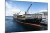 Cargo ship anchoring in the harbour of Ushuaia, Tierra del Fuego, Argentina, South America-Michael Runkel-Mounted Photographic Print