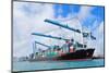 Cargo Ship at Miami Harbor with Crane and Blue Sky over Sea.-Songquan Deng-Mounted Photographic Print