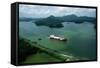 Cargo Ship in the Panama Canal-Danny Lehman-Framed Stretched Canvas