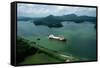 Cargo Ship in the Panama Canal-Danny Lehman-Framed Stretched Canvas