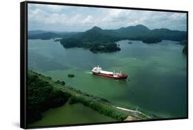 Cargo Ship in the Panama Canal-Danny Lehman-Framed Stretched Canvas