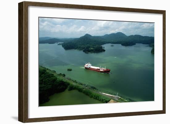 Cargo Ship in the Panama Canal-Danny Lehman-Framed Photographic Print