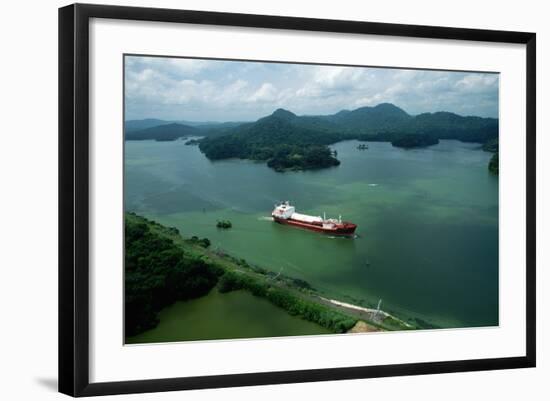 Cargo Ship in the Panama Canal-Danny Lehman-Framed Photographic Print