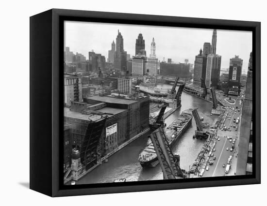 Cargo Ship on Chicago River-null-Framed Stretched Canvas