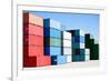 Cargo Shipping Containers Stacked at Harbor Freight Terminal under Clear Blue Sky-Sascha Burkard-Framed Photographic Print