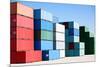 Cargo Shipping Containers Stacked at Harbor Freight Terminal under Clear Blue Sky-Sascha Burkard-Mounted Photographic Print