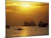 Cargo Ships and Outrigger Canoe in Manila Bay at Sunset, in the Philippines, Southeast Asia-Robert Francis-Mounted Photographic Print