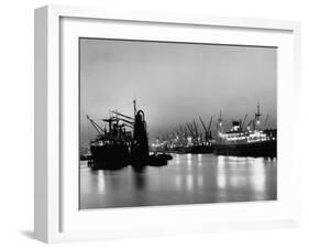 Cargo Ships in the Harbor-Dmitri Kessel-Framed Photographic Print