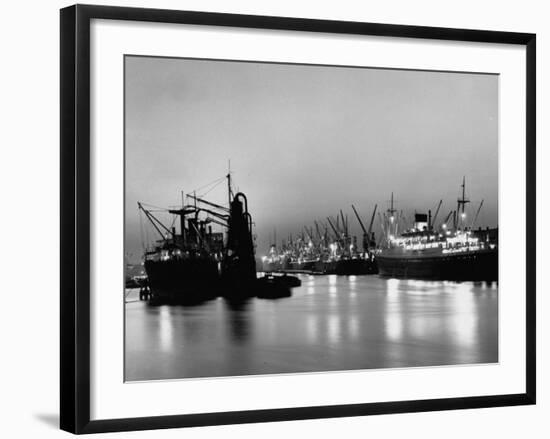 Cargo Ships in the Harbor-Dmitri Kessel-Framed Photographic Print