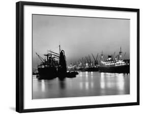 Cargo Ships in the Harbor-Dmitri Kessel-Framed Photographic Print