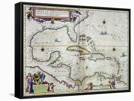 Caribbean and Central America: from the Atlas "Toonneel Des Aer Drycx", Vol II, Published, 1650-Joan Blaeu-Framed Stretched Canvas