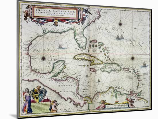 Caribbean and Central America: from the Atlas "Toonneel Des Aer Drycx", Vol II, Published, 1650-Joan Blaeu-Mounted Giclee Print