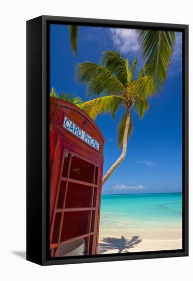 Caribbean, Antigua, Dickinson Bay, Dickinson Bay Beach, Red British Telephone Box-Alan Copson-Framed Stretched Canvas