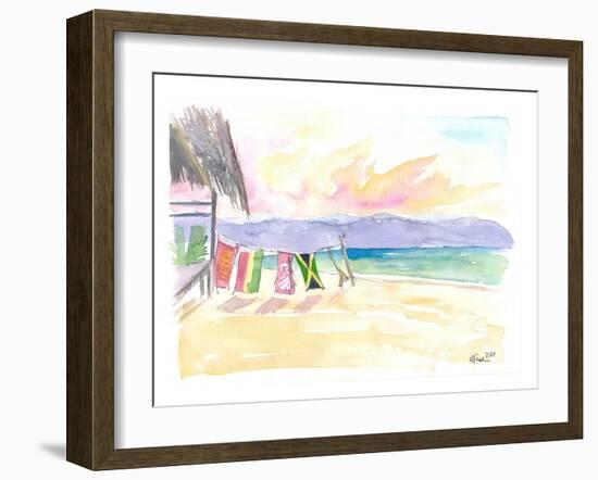 Caribbean Beach In Jamaica With Mountain View-M. Bleichner-Framed Art Print