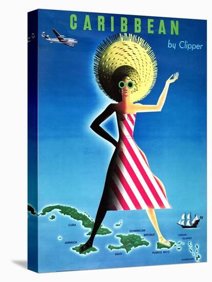 "Caribbean by Clipper" Vintage Travel Poster-null-Stretched Canvas