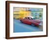 Caribbean, Cuba, Havana, Havana Vieja, UNESCO World Heritage Site, classic car in motion-Merrill Images-Framed Photographic Print