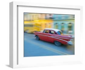 Caribbean, Cuba, Havana, Havana Vieja, UNESCO World Heritage Site, classic car in motion-Merrill Images-Framed Photographic Print