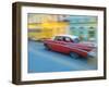 Caribbean, Cuba, Havana, Havana Vieja, UNESCO World Heritage Site, classic car in motion-Merrill Images-Framed Photographic Print