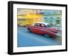 Caribbean, Cuba, Havana, Havana Vieja, UNESCO World Heritage Site, classic car in motion-Merrill Images-Framed Photographic Print