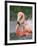 Caribbean Flamingo (Phoenicopterus ruber) adult, feeding three-day old chick on nest (captive)-Edward Myles-Framed Photographic Print