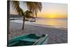 Caribbean, Grenada, Grenadines. Sunset and wooden fishing boat on Grand Anse Beach.-Jaynes Gallery-Stretched Canvas