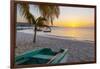 Caribbean, Grenada, Grenadines. Sunset and wooden fishing boat on Grand Anse Beach.-Jaynes Gallery-Framed Photographic Print