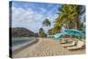 Caribbean, Grenada, Mayreau Island. Beach umbrellas and lounge chairs.-Jaynes Gallery-Stretched Canvas