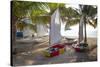 Caribbean, Grenada, Mayreau Island. Sailboats on beach.-Jaynes Gallery-Stretched Canvas
