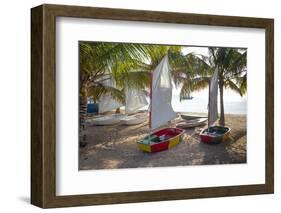 Caribbean, Grenada, Mayreau Island. Sailboats on beach.-Jaynes Gallery-Framed Photographic Print