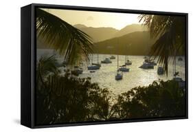 Caribbean, Marina Cay. Catamarans and Sailboats at the Anchorage-Kevin Oke-Framed Stretched Canvas